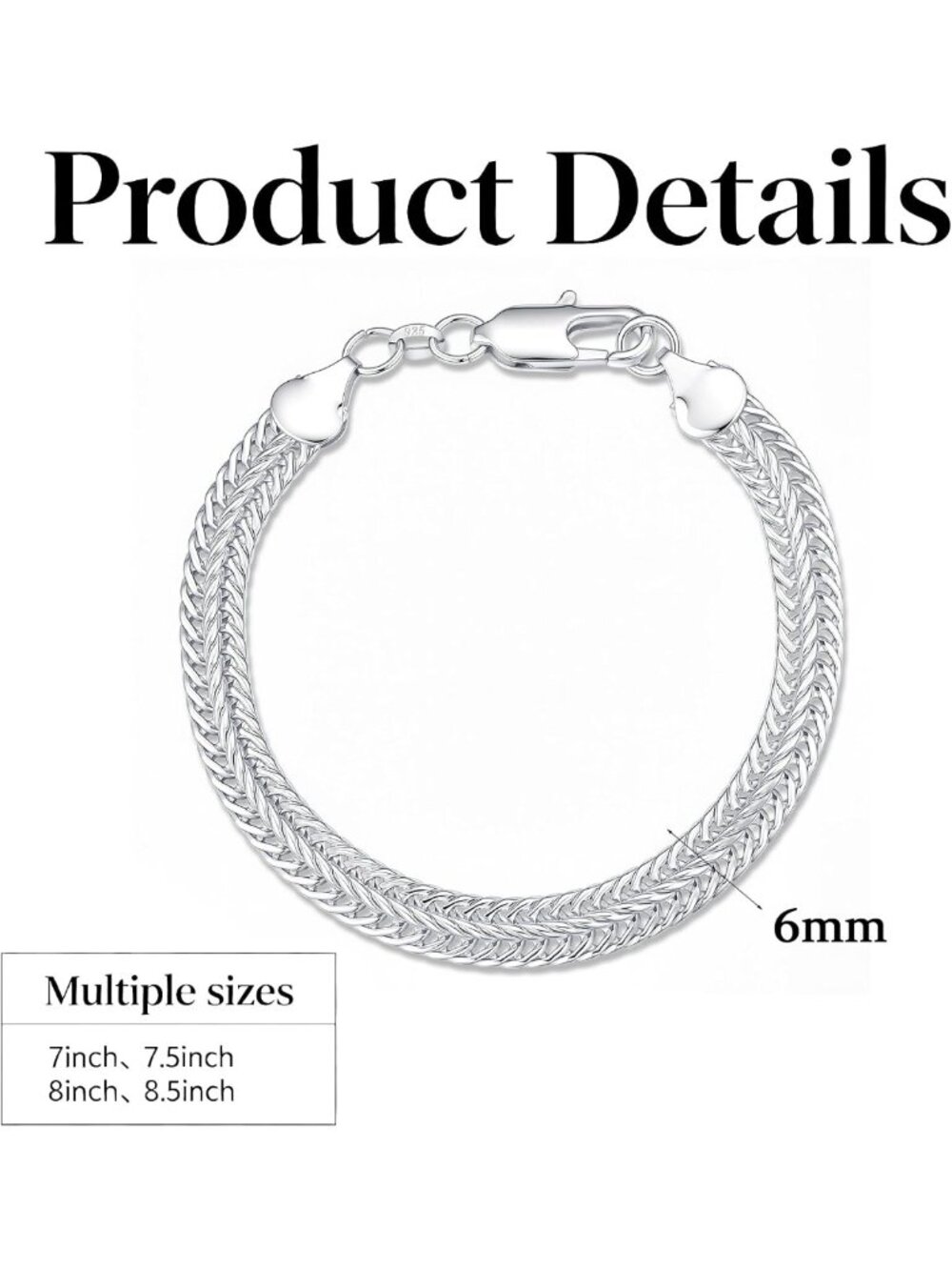 Men's 925 Sterling Silver Chain Bracelet - Tarnish-Resistant Jewelry Gift, 7-8.5 - Picture 6 of 6